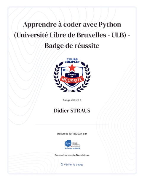 Apprendre à coder avec Python - Badge - Apercu