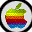 Logo Apple en couleurs qui tourne dans un cercle noir